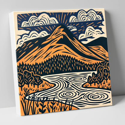 Catbells in Terracotta and Navy lake district fell canvas wall art