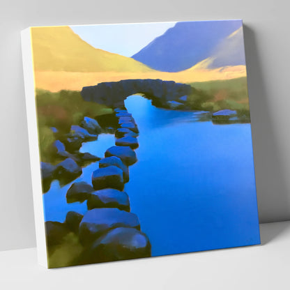 Vibrant Blue Stream and Bridge lake district waterfall canvas wall art