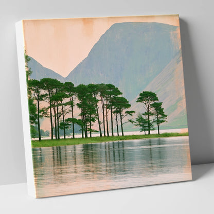 Buttermere Pines in Still Water lake district lake canvas wall art