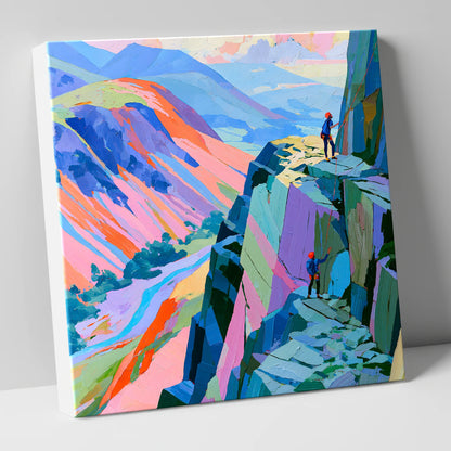 Rock Climbers on Vibrant Crag lake district walking canvas wall art