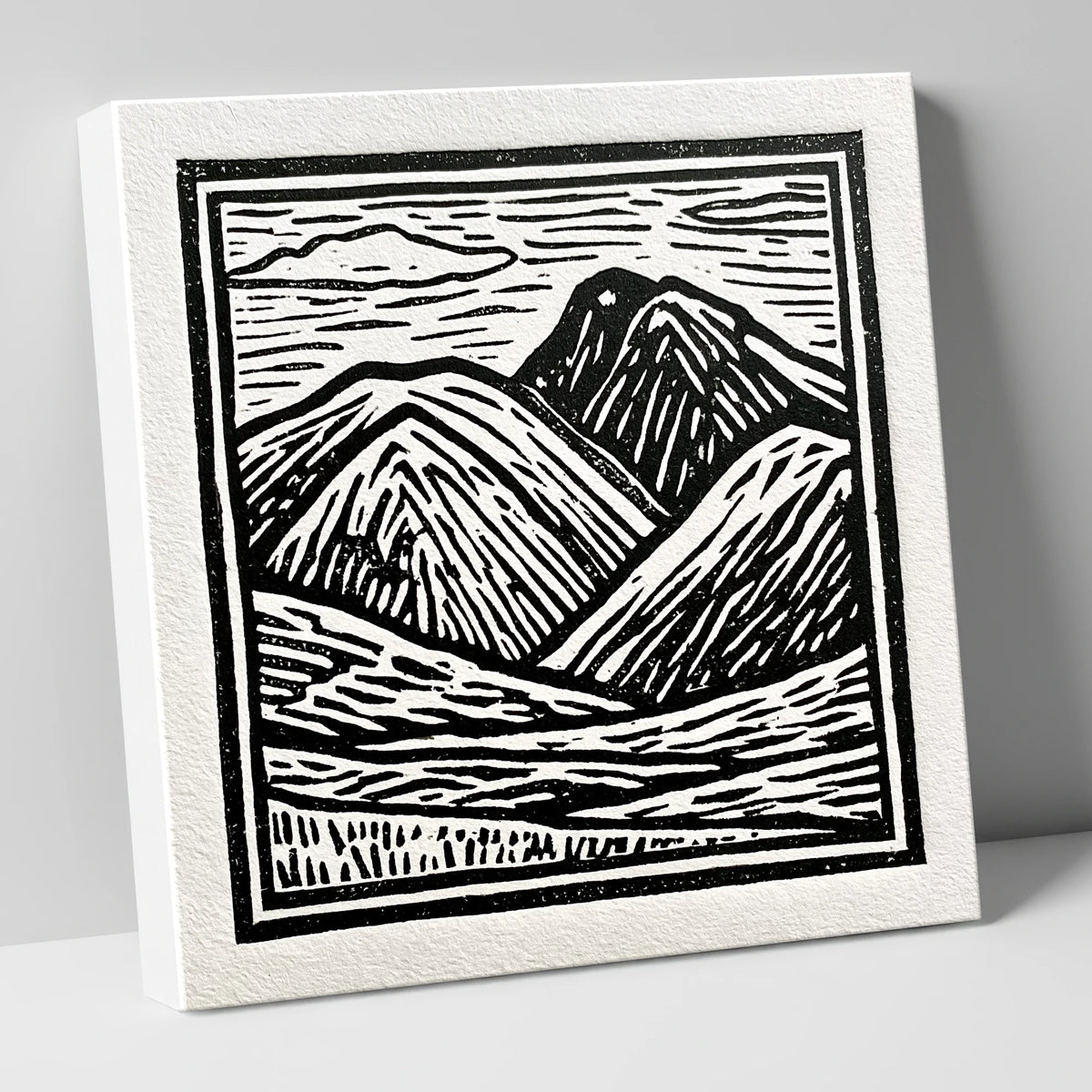 Bowfell in Stark Black and White lake district fell canvas wall art