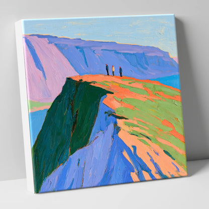 Hikers on a Vibrant Fell Top lake district fell canvas wall art