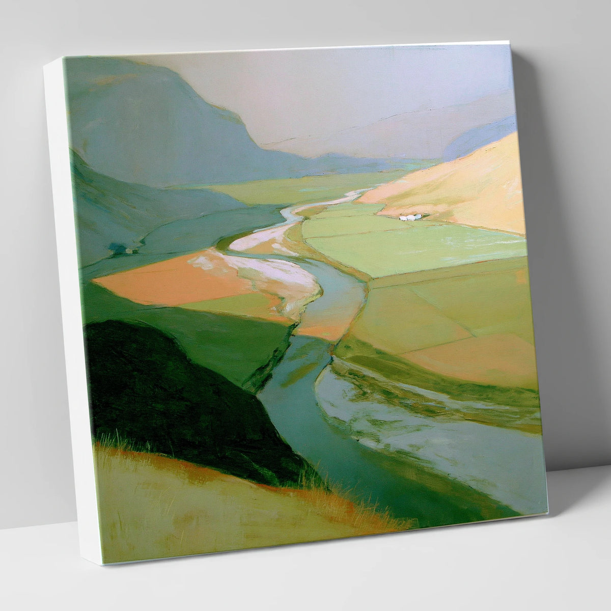 Winding River Through Sage Fells lake district waterfall canvas wall art