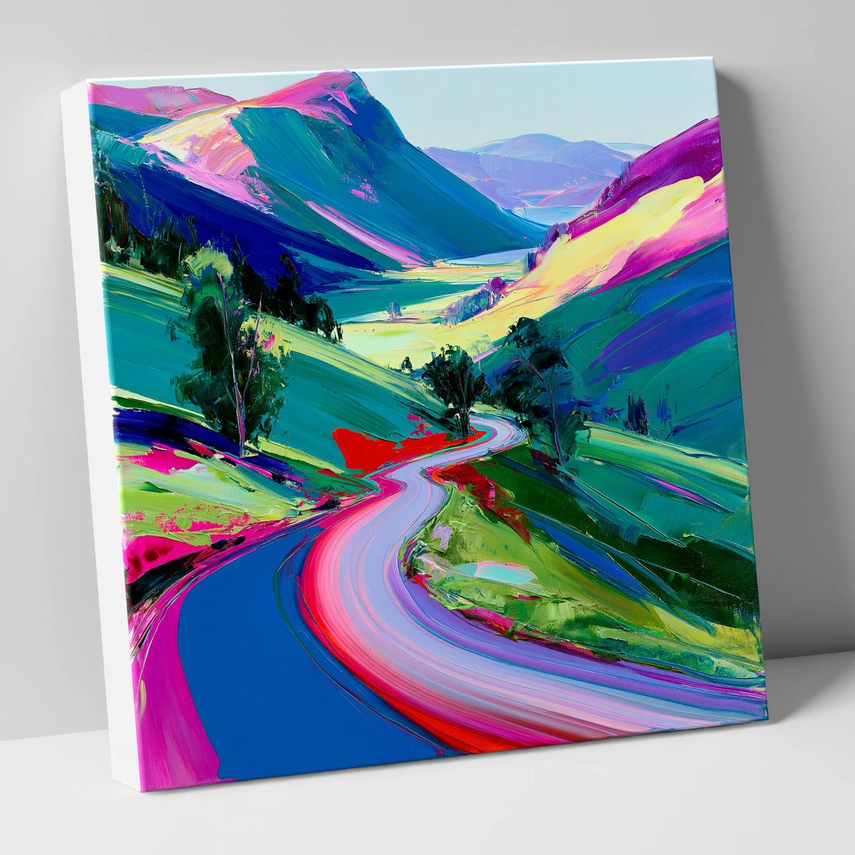 Vibrant Winding Mountain Pass lake district valley canvas wall art