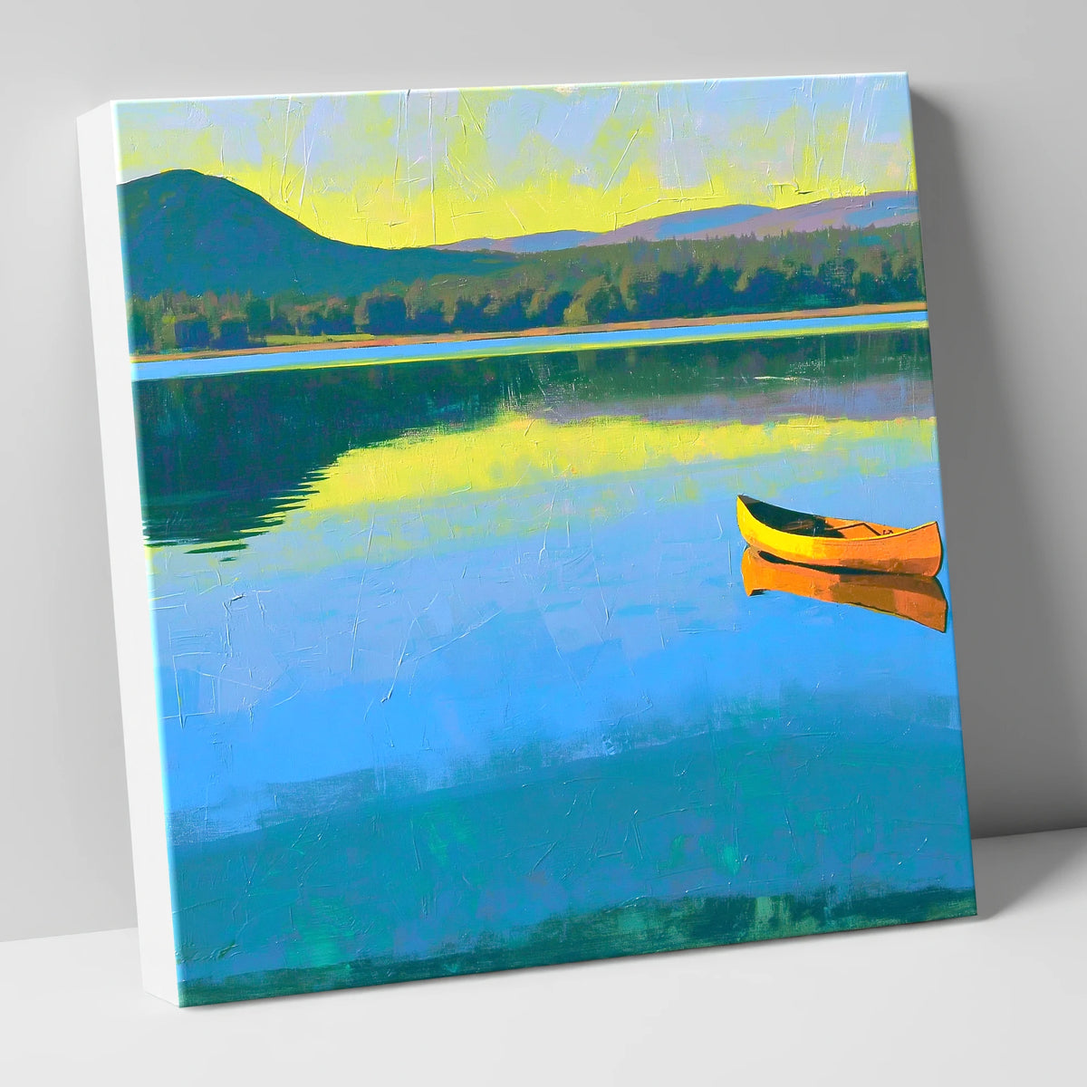 Bold Yellow Canoe on Windermere lake district lake canvas wall art