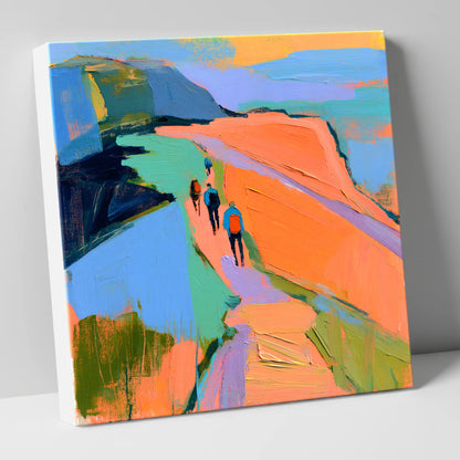 Walkers on Bright Mountain Path lake district walking canvas wall art