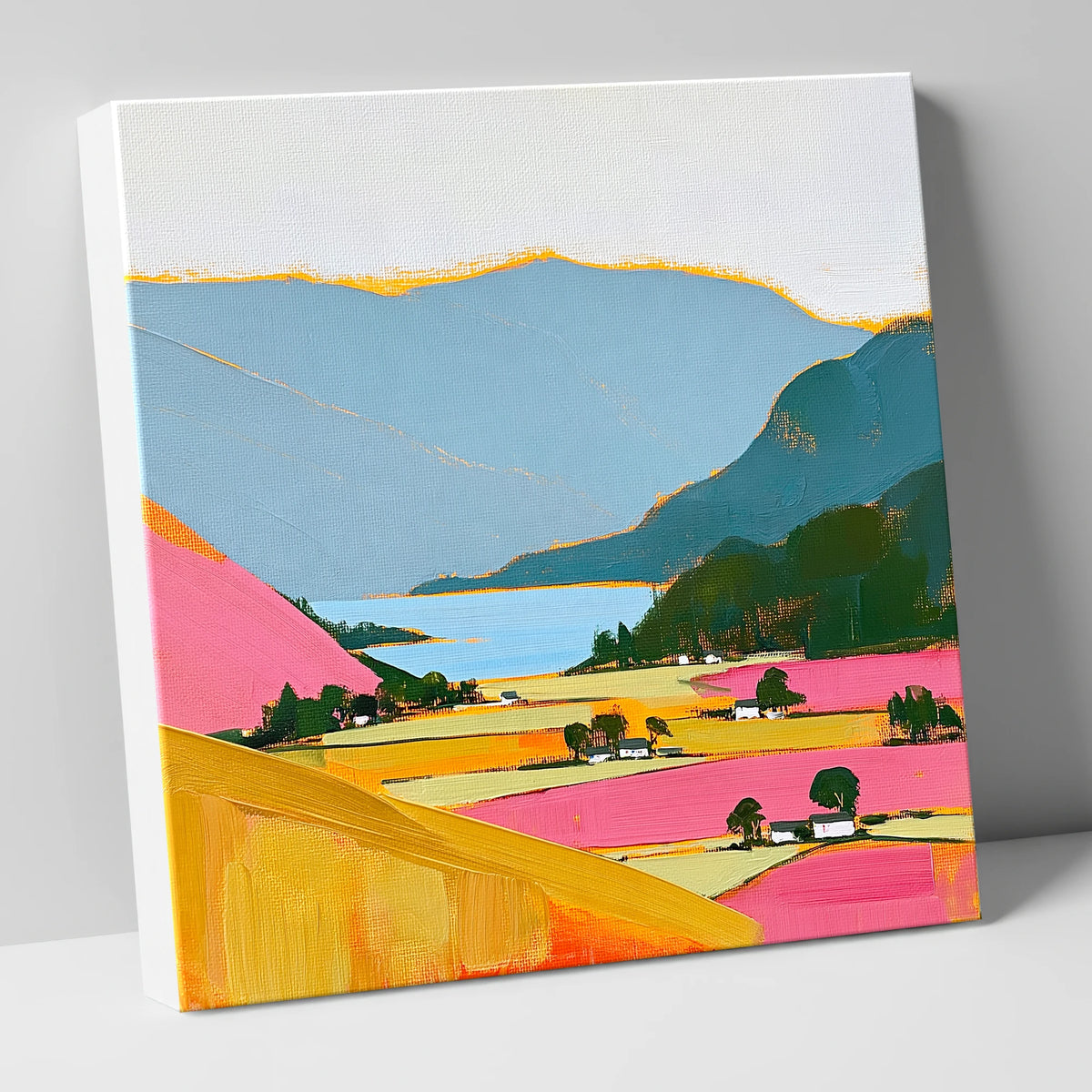 Patterdale Valley in Bold Colour lake district village canvas wall art