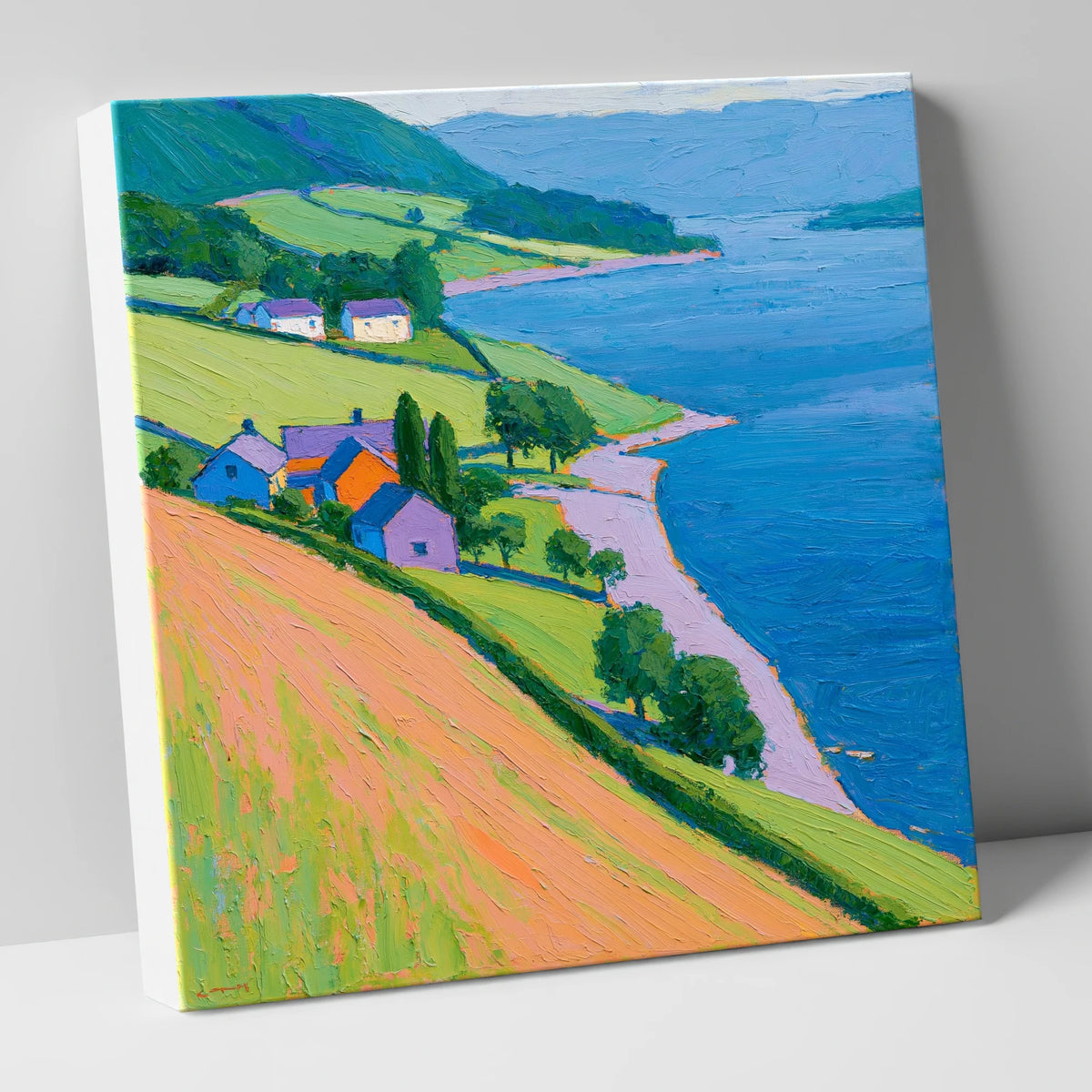 Colourful Lakeside Village lake district village canvas wall art