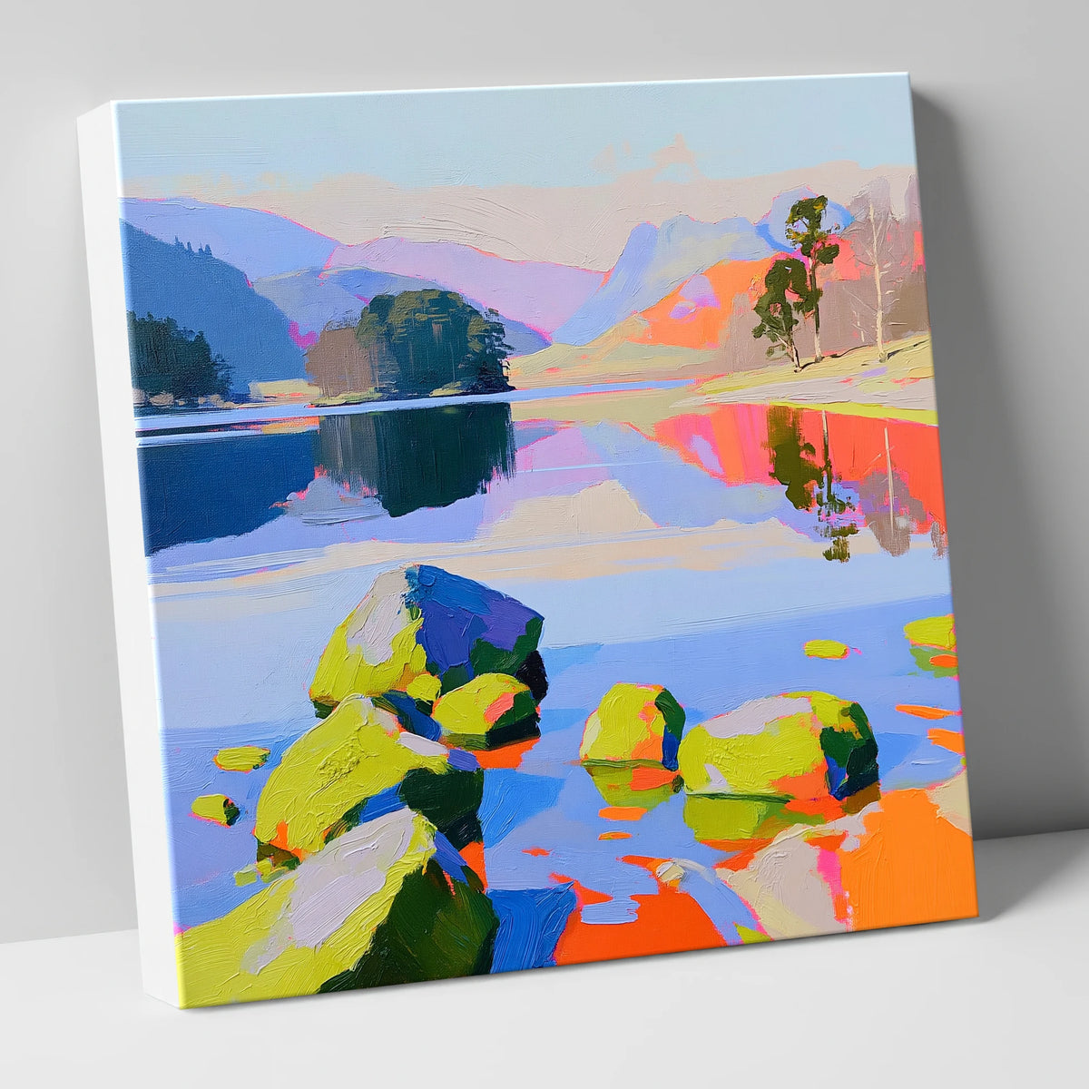 Colourful Rydal Water Boulders lake district lake canvas wall art