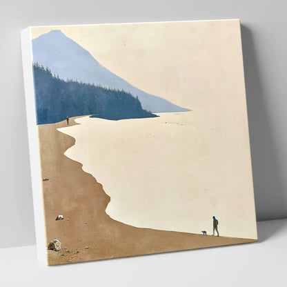 Misty Shoreline Walk with Dog lake district lake canvas wall art