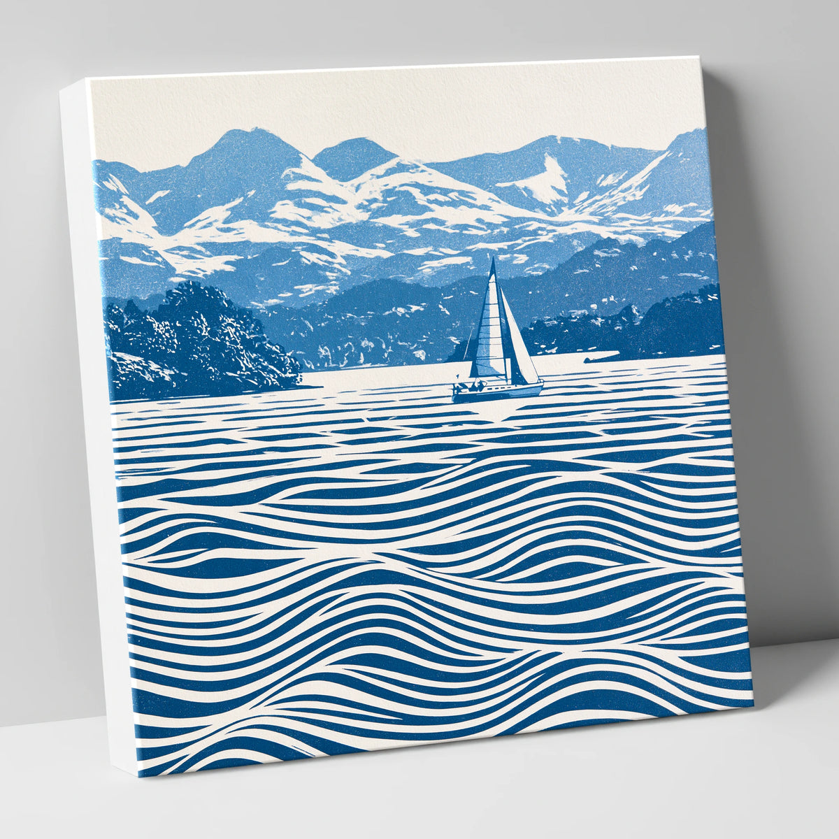 Windermere Sailboat in Cobalt Blue lake district lake canvas wall art