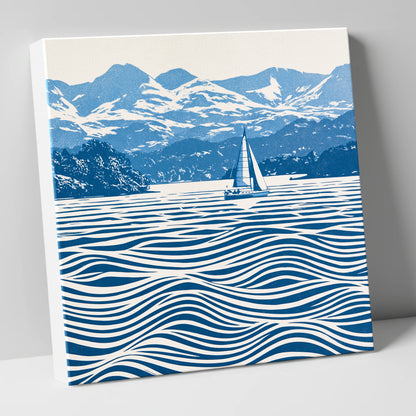 Windermere Sailboat in Cobalt Blue lake district lake canvas wall art