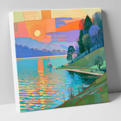Orange Sunset Over Lakeland Water lake district lake canvas wall art