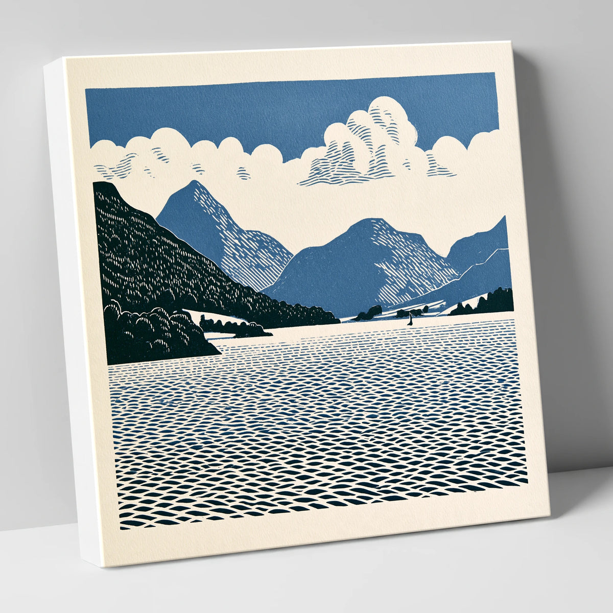 Graphic Navy Ullswater Landscape lake district lake canvas wall art