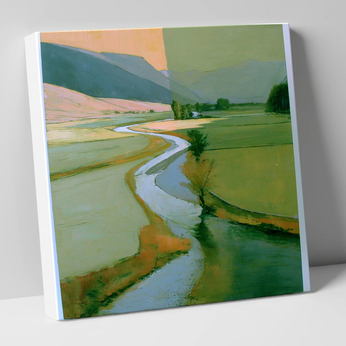 River Valley in Sage and Apricot lake district waterfall canvas wall art