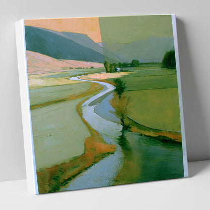 River Valley in Sage and Apricot lake district waterfall canvas wall art