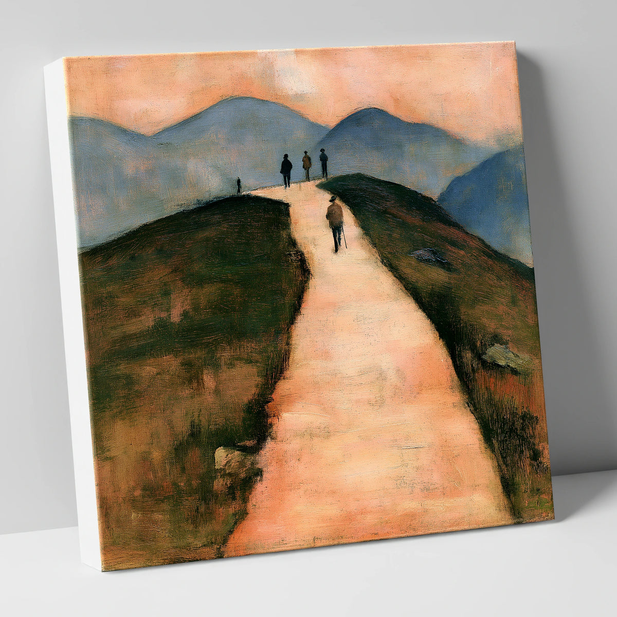 Walkers on a Warm Mountain Path lake district walking canvas wall art