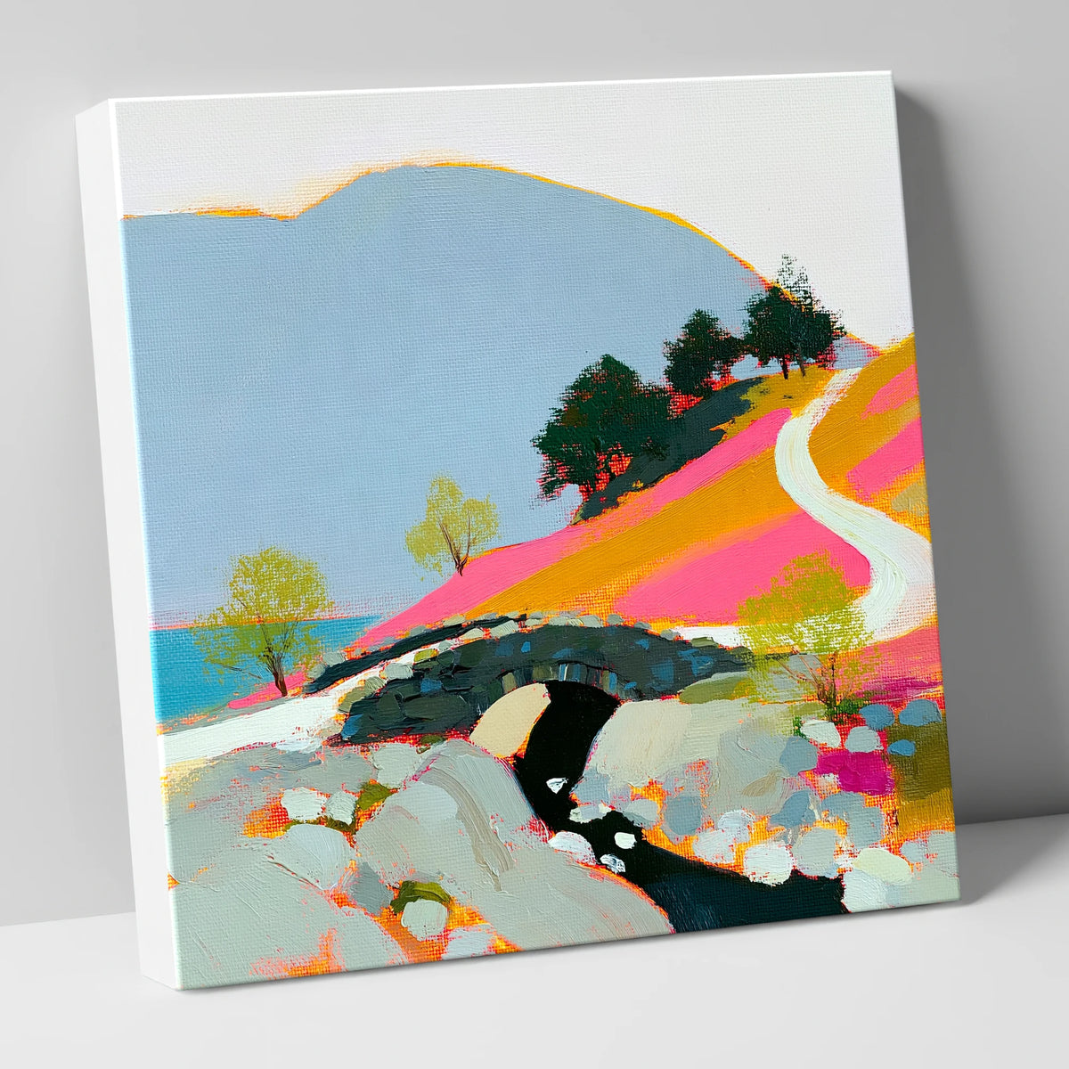 Bold Colours at Ashness Bridge lake district waterfall canvas wall art