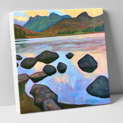 Elterwater Rocks at Sunset lake district lake canvas wall art