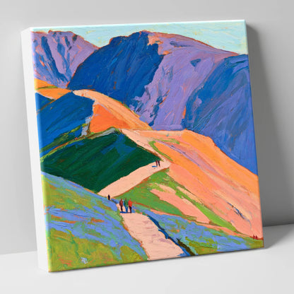 Walkers on Vibrant Mountain Path lake district walking canvas wall art