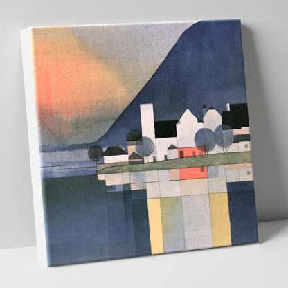 Lakeside Village Geometric Reflections lake district village canvas wall art