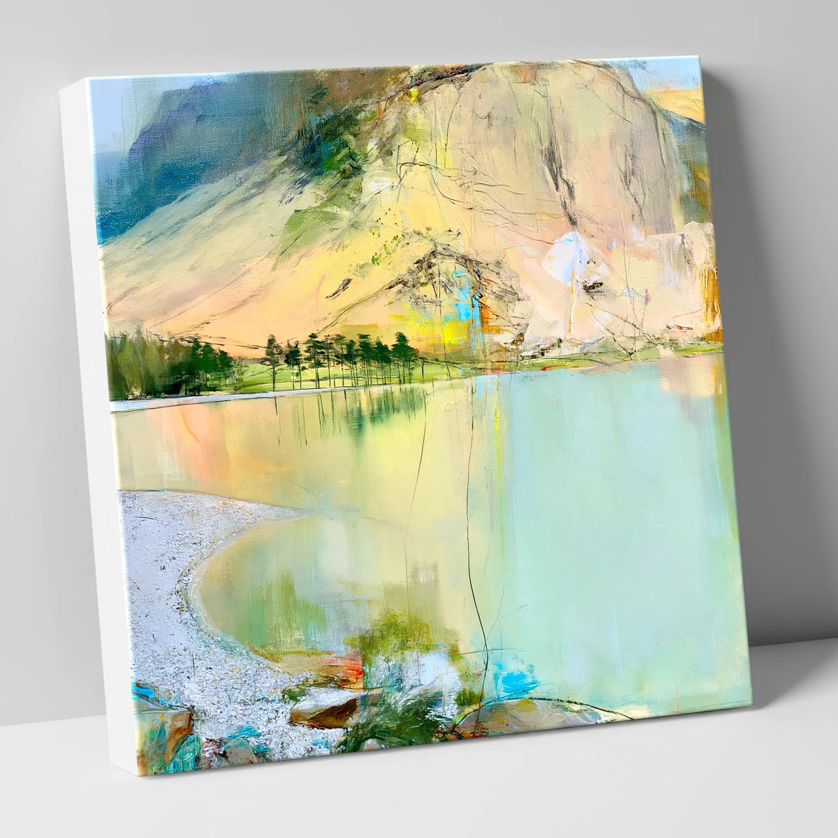 Curving Pebble Shore at Buttermere lake district lake canvas wall art