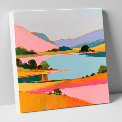 Pink Fells Over Teal Lake lake district lake canvas wall art