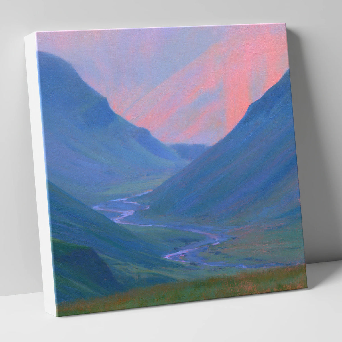 River Valley in Pink Twilight lake district waterfall canvas wall art