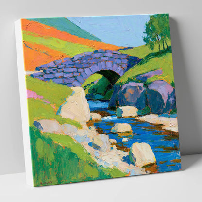 Vibrant Stone Bridge Over Beck lake district waterfall canvas wall art
