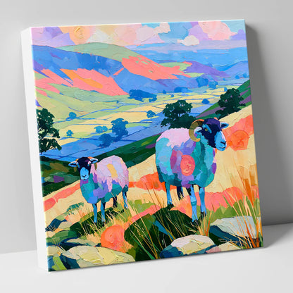 Vibrant Herdwick Sheep Fellside lake district wildlife canvas wall art