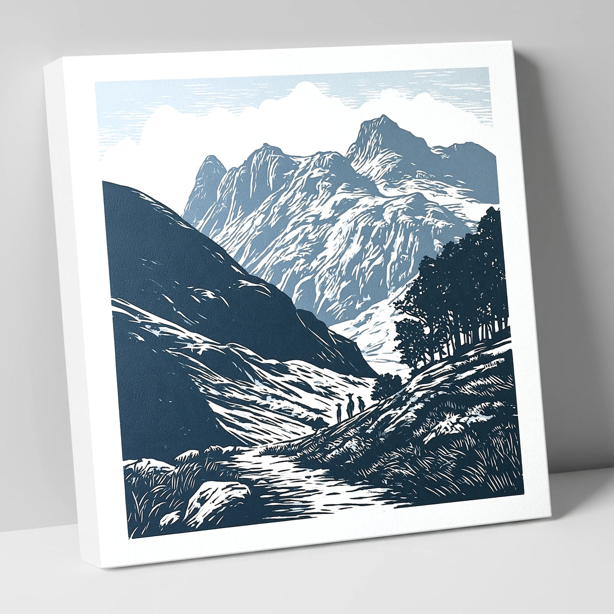 Langdale Pikes in Slate Blue lake district fell canvas wall art