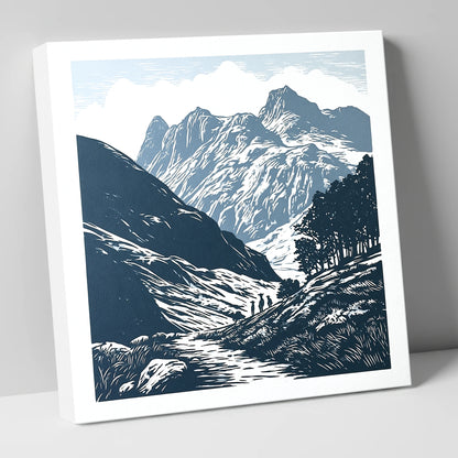 Langdale Pikes in Slate Blue lake district fell canvas wall art