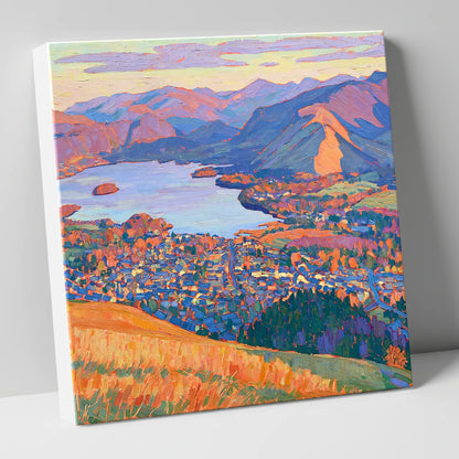 Vibrant Keswick and Derwentwater lake district village canvas wall art