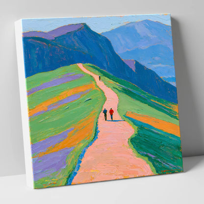 Walkers on a Vibrant Mountain Path lake district walking canvas wall art