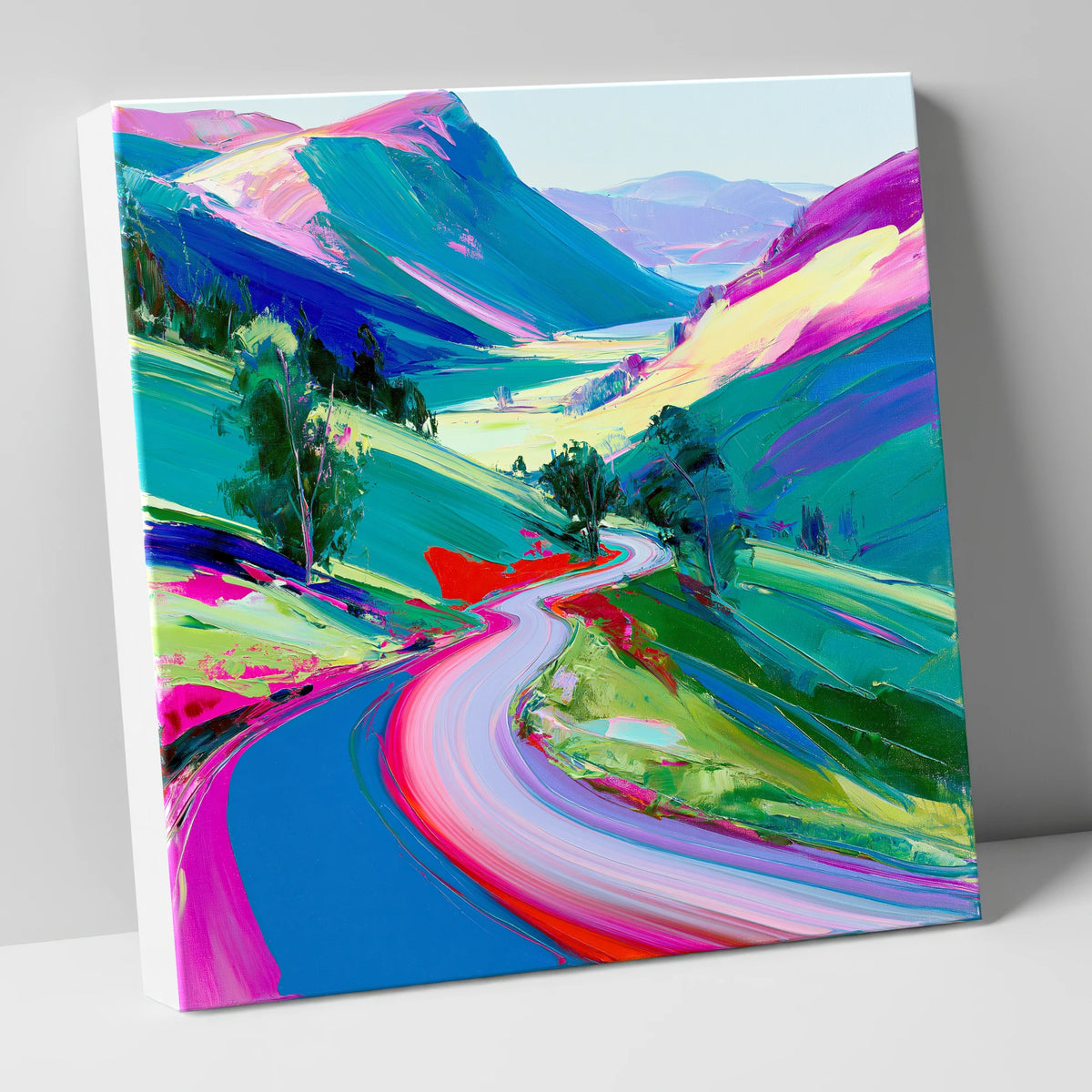 Vivid Winding Mountain Pass lake district valley canvas wall art