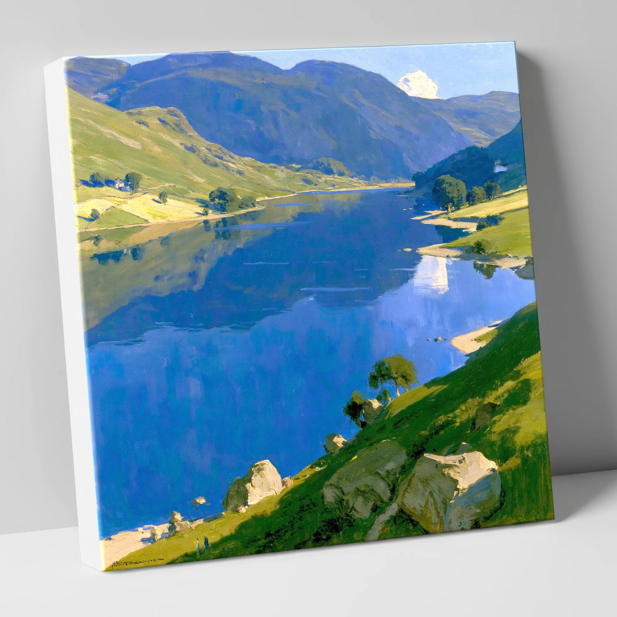 Blue Lake and Sunlit Fells lake district lake canvas wall art