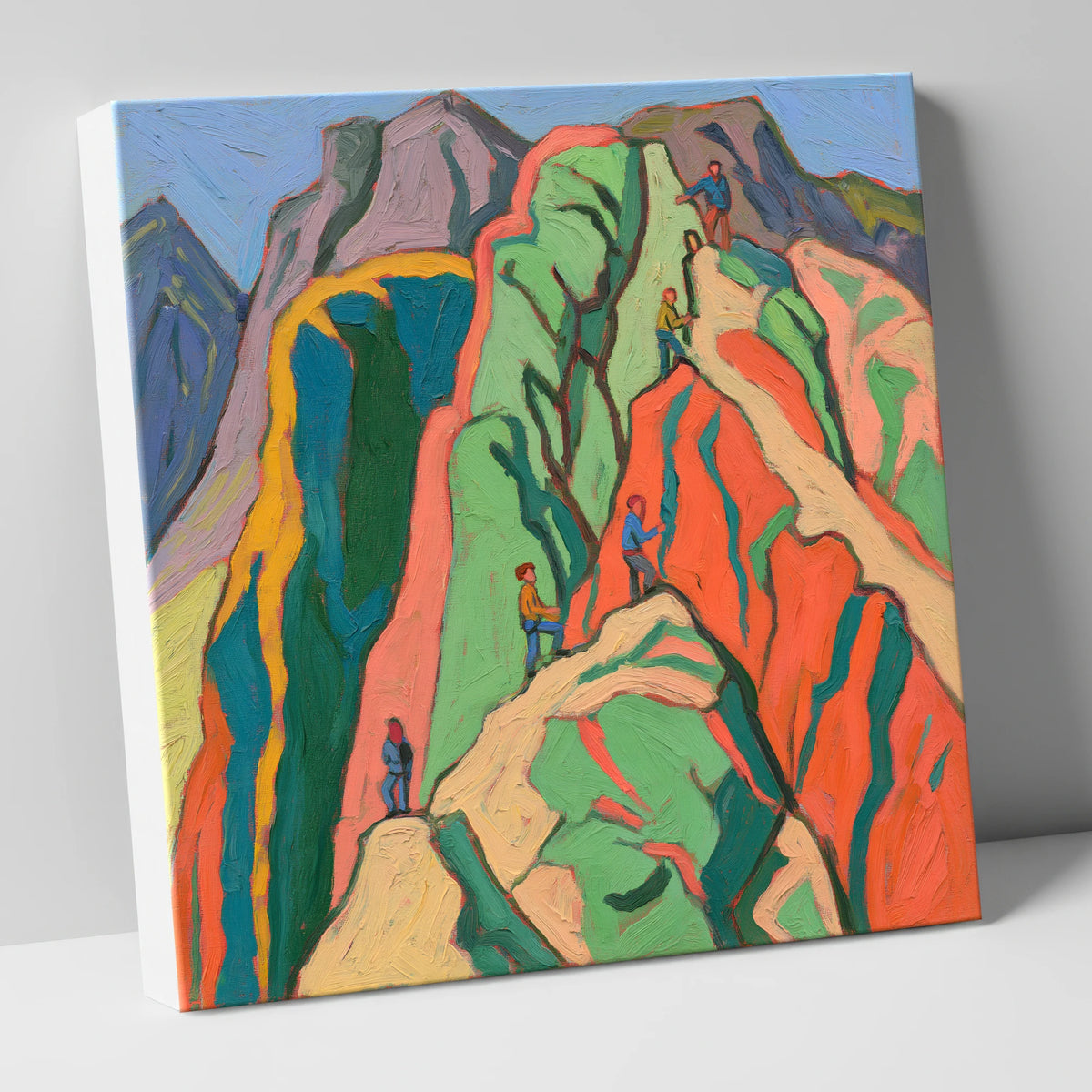 Climbers on a Vivid Crag lake district walking canvas wall art