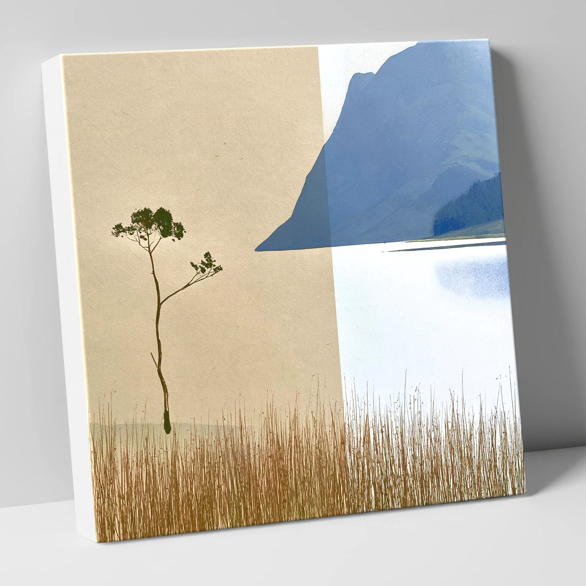 Minimalist Lone Tree at Buttermere lake district lake canvas wall art