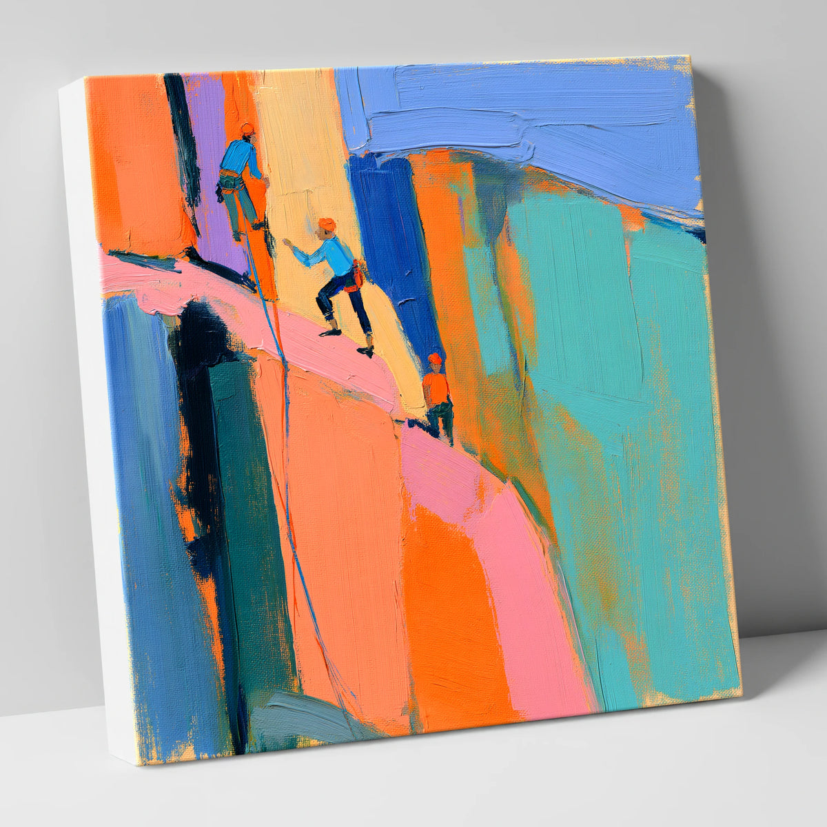 Vibrant Climbers on the Crag lake district walking canvas wall art