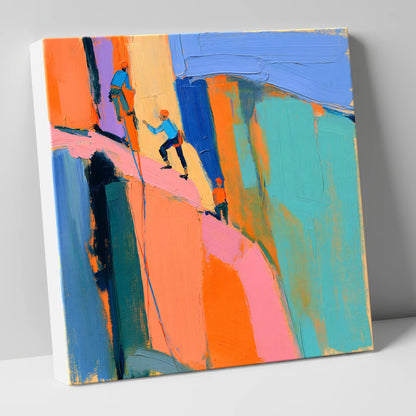 Vibrant Climbers on the Crag lake district walking canvas wall art