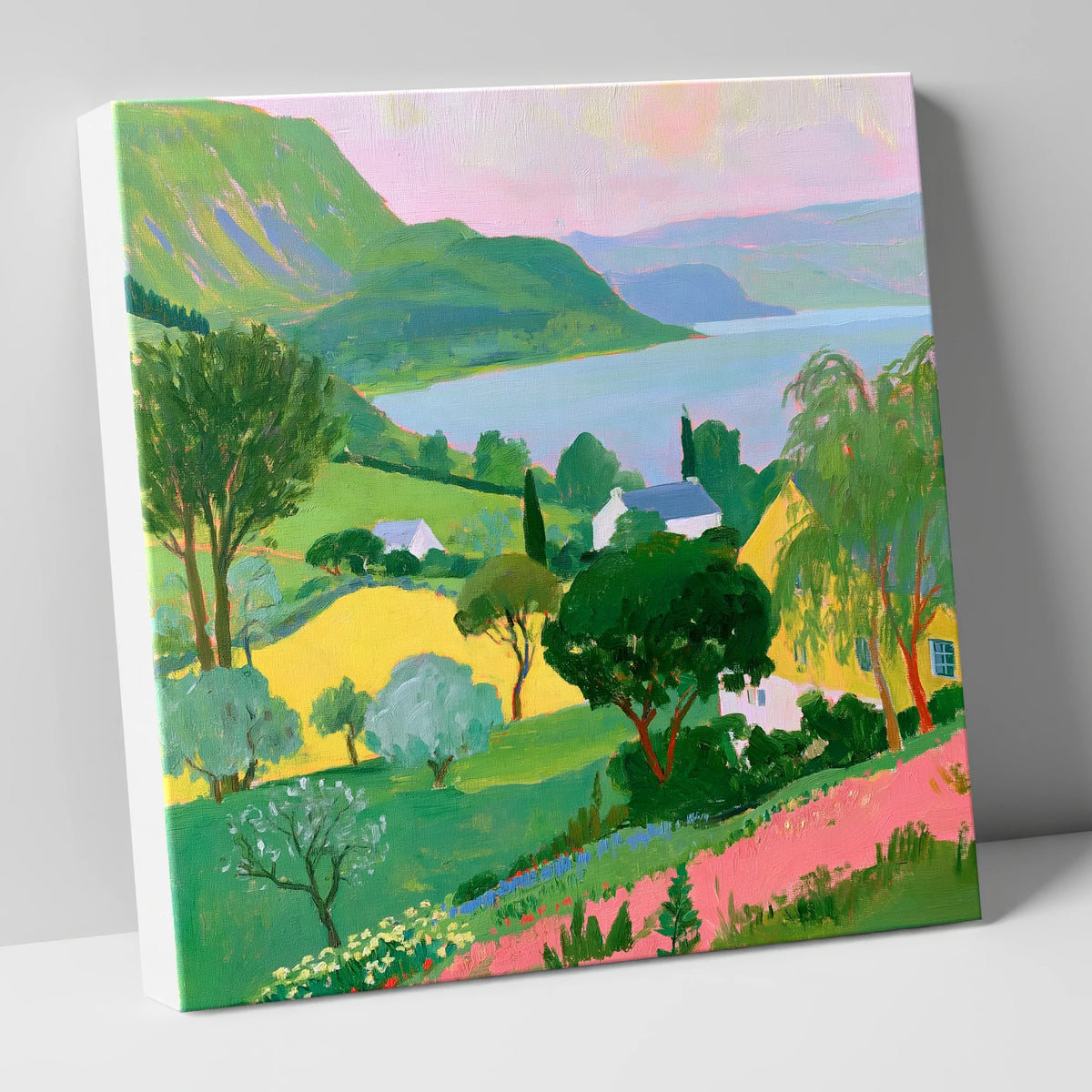 Vibrant Summer Lake and Fells lake district lake canvas wall art