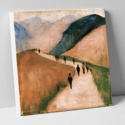 Walkers on an Earthy Mountain Path lake district walking canvas wall art
