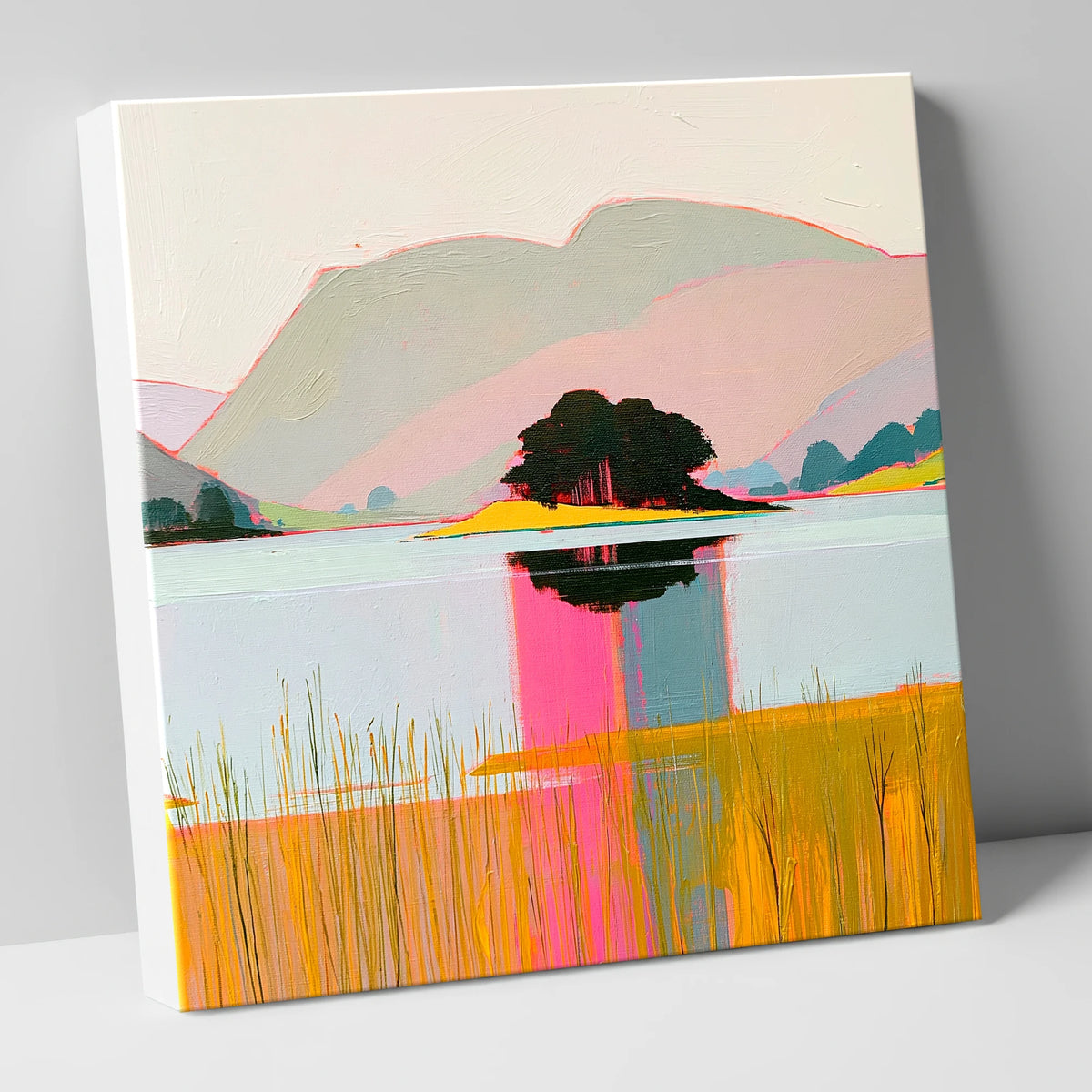 Vibrant Grasmere Island Reflections lake district lake canvas wall art