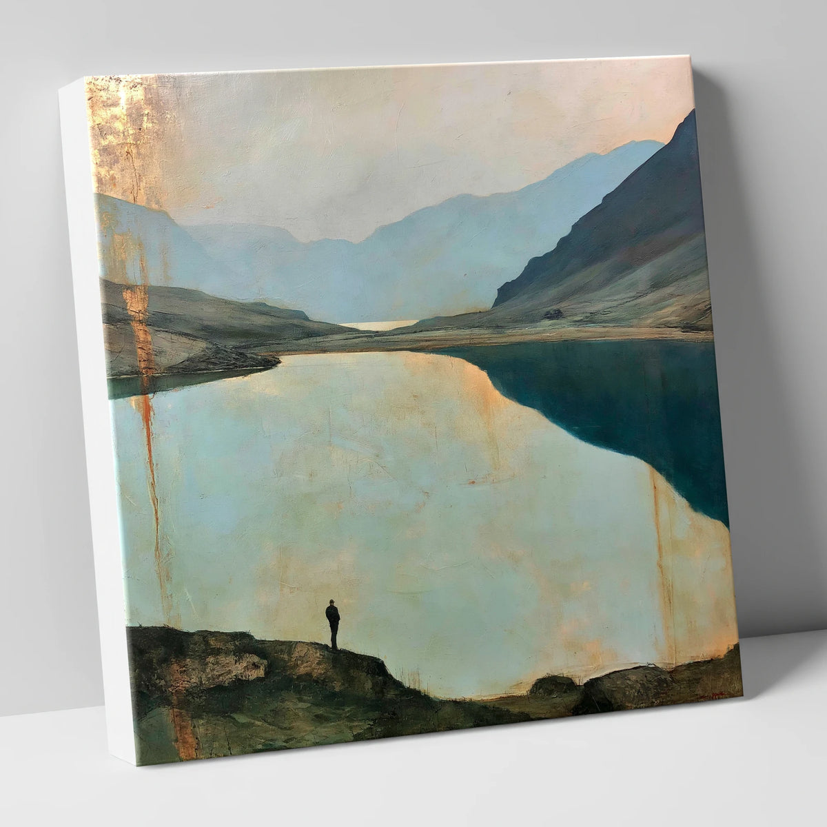 Silhouetted Walker at Innominate Tarn lake district fell canvas wall art