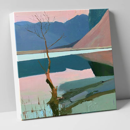 Buttermere Lone Tree in Pink lake district lake canvas wall art