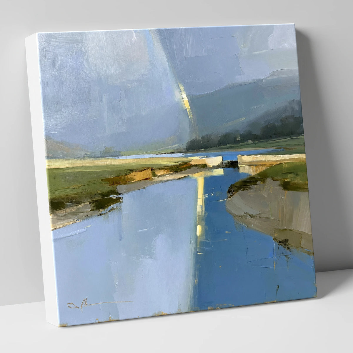 Golden Rainbow Over the River lake district sky canvas wall art