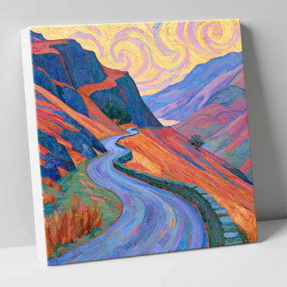 Winding Mountain Pass in Amber and Violet lake district valley canvas wall art