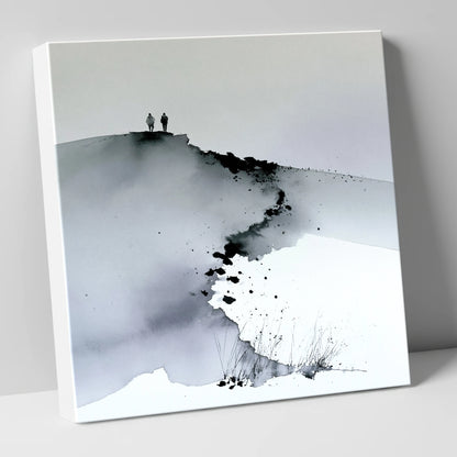 Monochrome Fell Top Hikers lake district fell canvas wall art