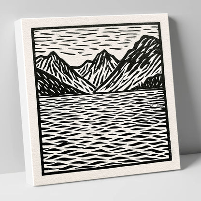 Monochrome Fells and Lake Reflections lake district lake canvas wall art