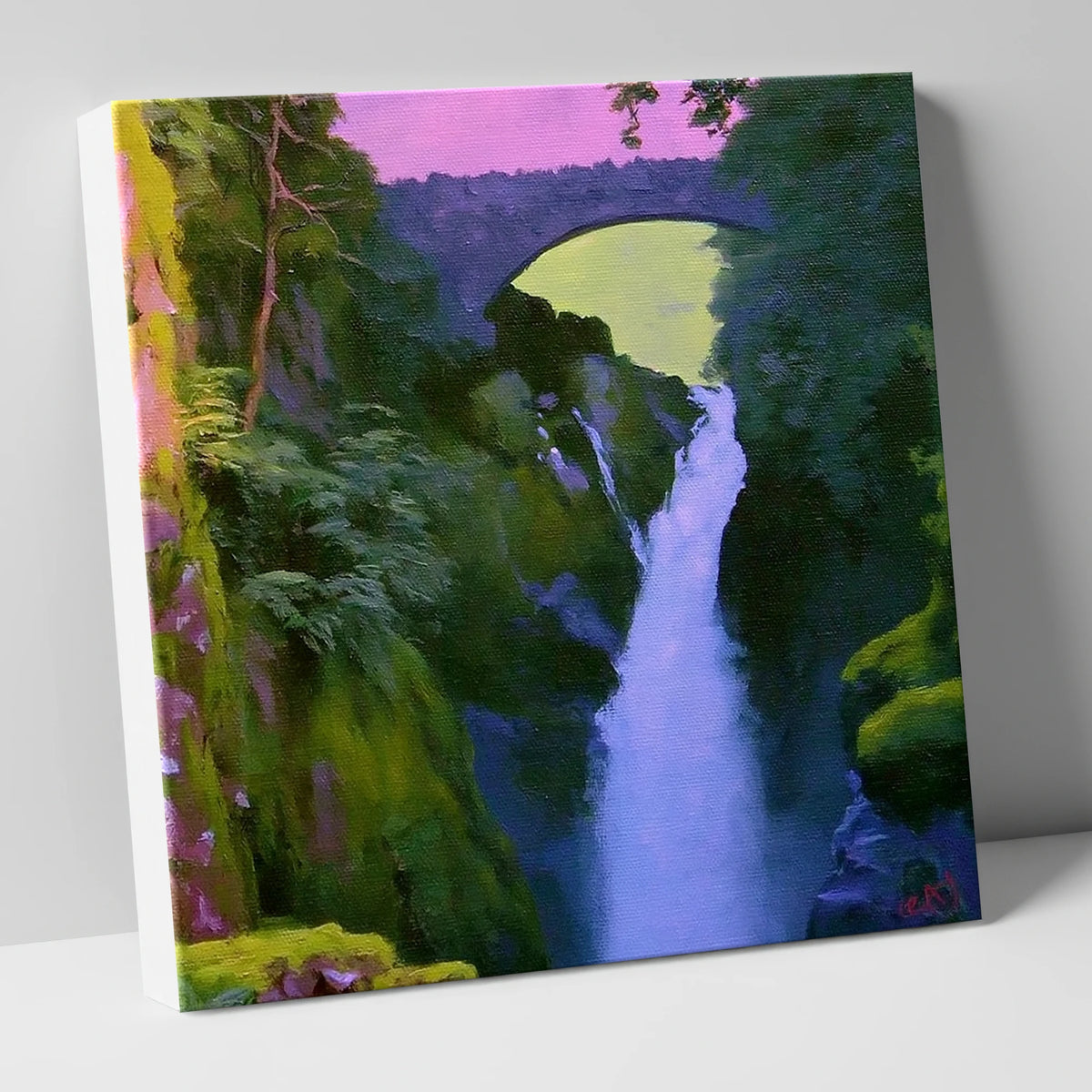 Aira Force Waterfall Magenta Sky lake district waterfall canvas wall art